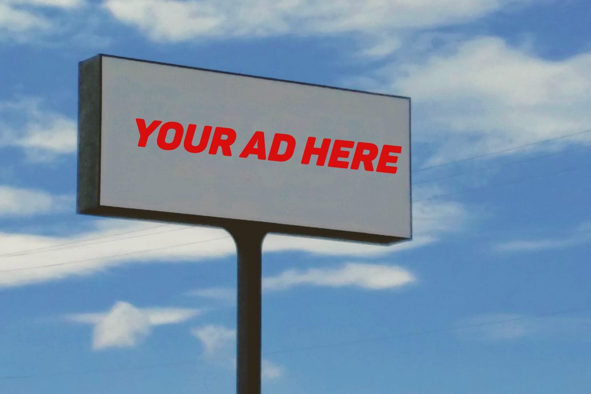 sign with "your ad here" displayed.