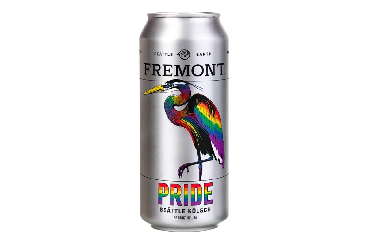 can of pride Seattle Kolsch with a rainbow colored bird on the can.