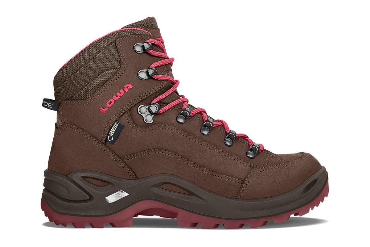 a brown high top hiking boot.