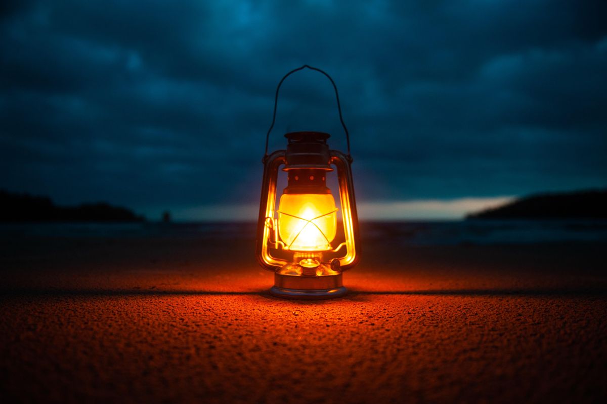 lighted kerosene lantern.