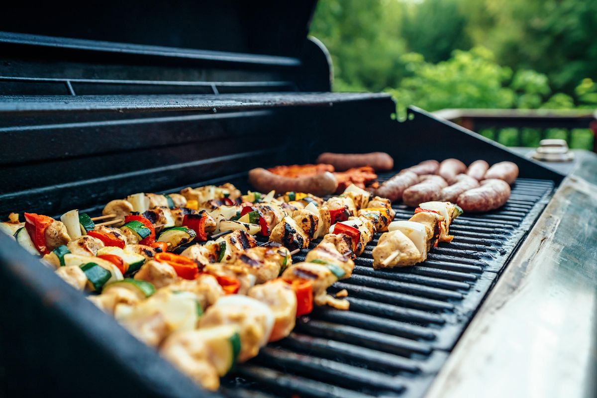 grilling food on a gas grill.