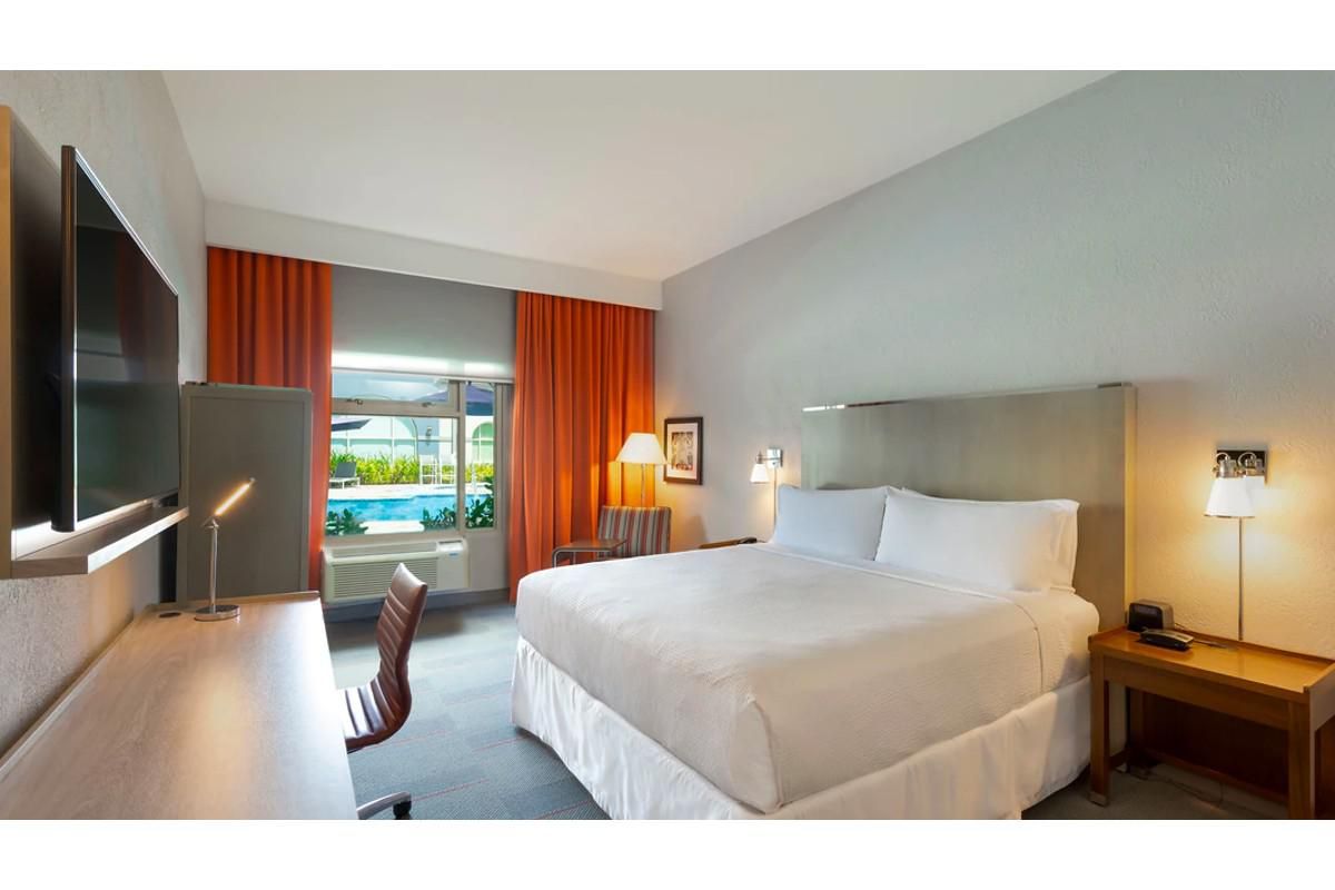 Deluxe Guest room with 1 King bed and a Pool view.