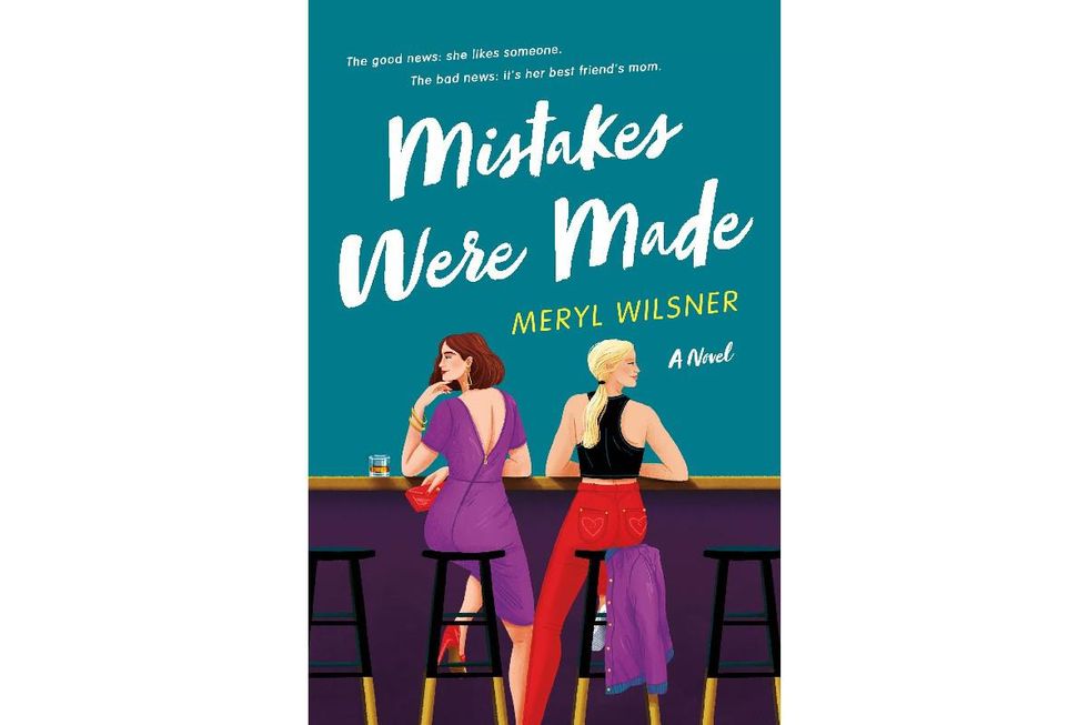 illustrated book cover of Mistakes Were Made with two women sitting back to back at a bar looking away from each other.