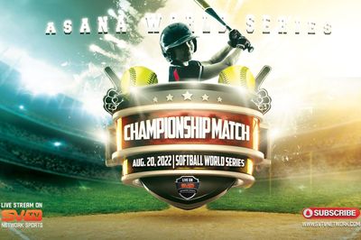 advertisement for championship matches for the softball world series.